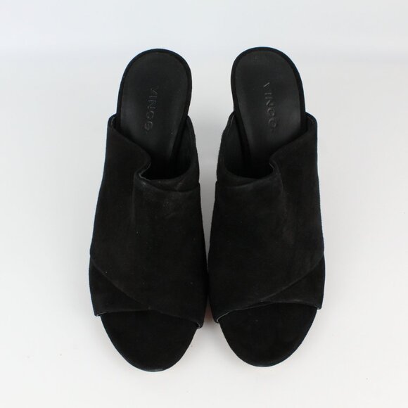 NEW Vince Heath Black Suede Block Heel Mules | Cross Strap Slide Sandals - Picture 8 of 12